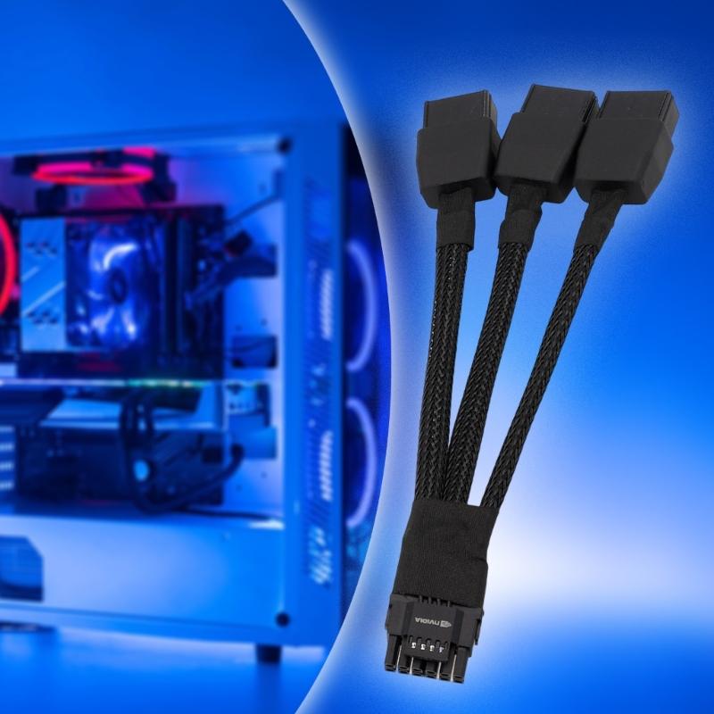 Powerful 600W PCIe 3x 8Pin Female To 16Pin Graphics Card Power Cable 12VHPW For Gaming PC Builds
