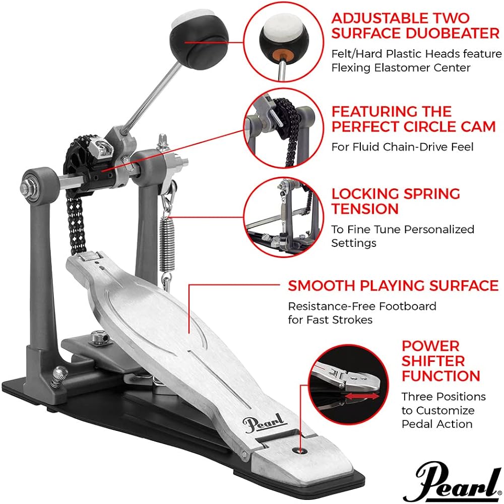 Pearl P-1030 Pearl Drum Single Pedal Eliminator Solo “BLACK” Round Cam Duo Beater