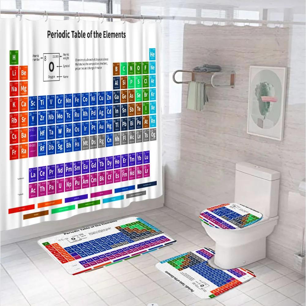 

Periodic Table Of Elements Shower Curtain Sets Educate Study Art Bathroom Curtains Non-Slip Bath Mat Pedestal Rugs Toilet Covers W60H190(CM)-1 Pcs