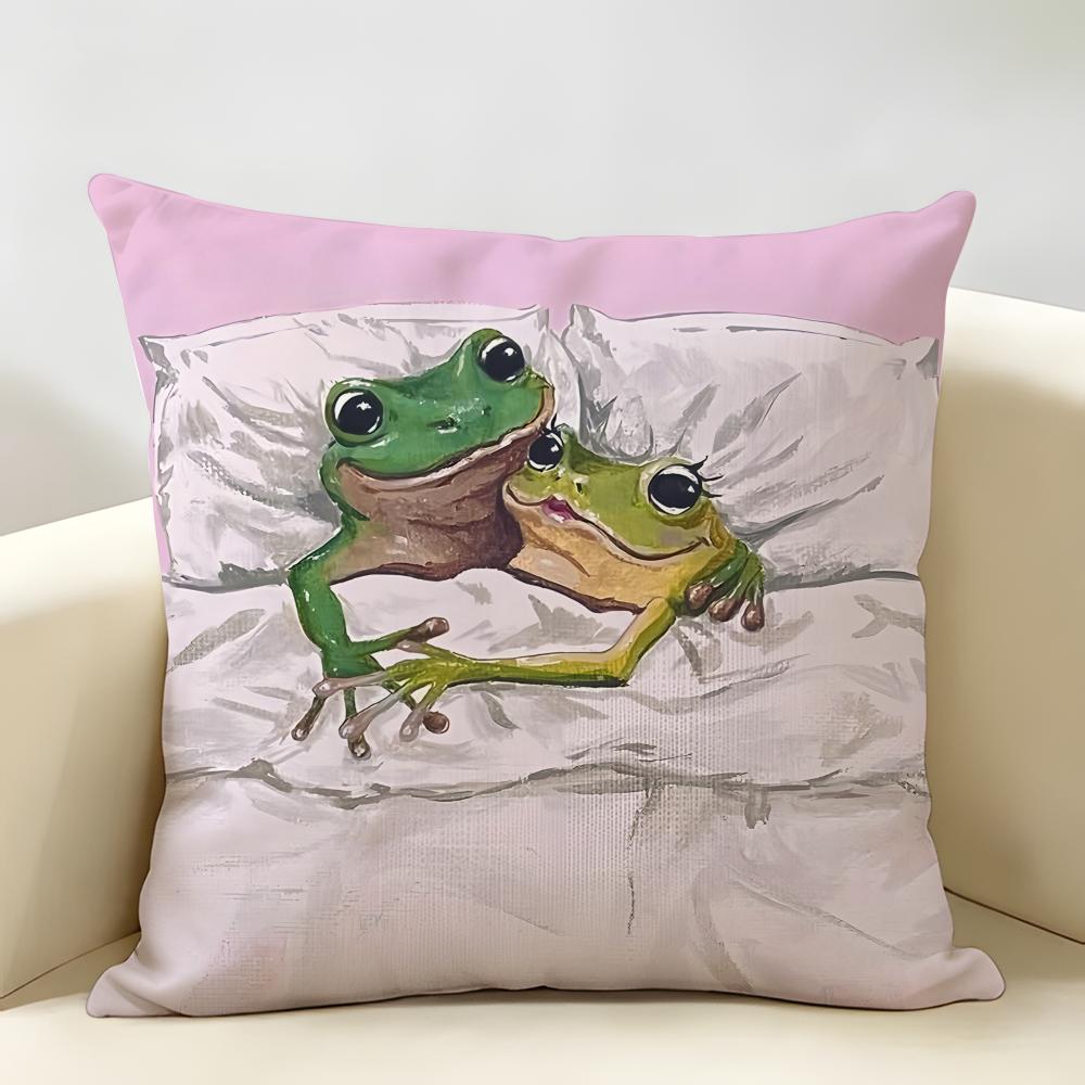 Funny Animal Friends Gift Design Cushion Cover Natural Linen Organic Fabric DoubleSided Printing Room Sofa Decor Pillow Case