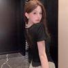 White Backless Mesh Stitching Front Shoulder Short-sleeved T-shirt Women's Summer Design Sense Slim Fit Unique Super Good-looking Small Top