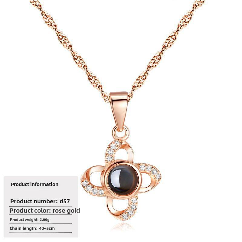 S925 Silver Peach Heart Projection Necklace 'I Love You' in 100 Languages