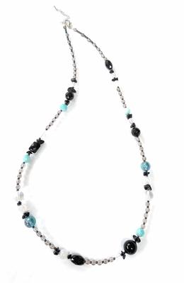 [Malline] Natuursteen Lange Ketting, Onyx, Amazoniet, Cosmo Aura, Lengte: ca. 63cm + 5cm Versteller, Handgemaakt [Hoop en Harmonie] (Gemakkelijk aan te brengen