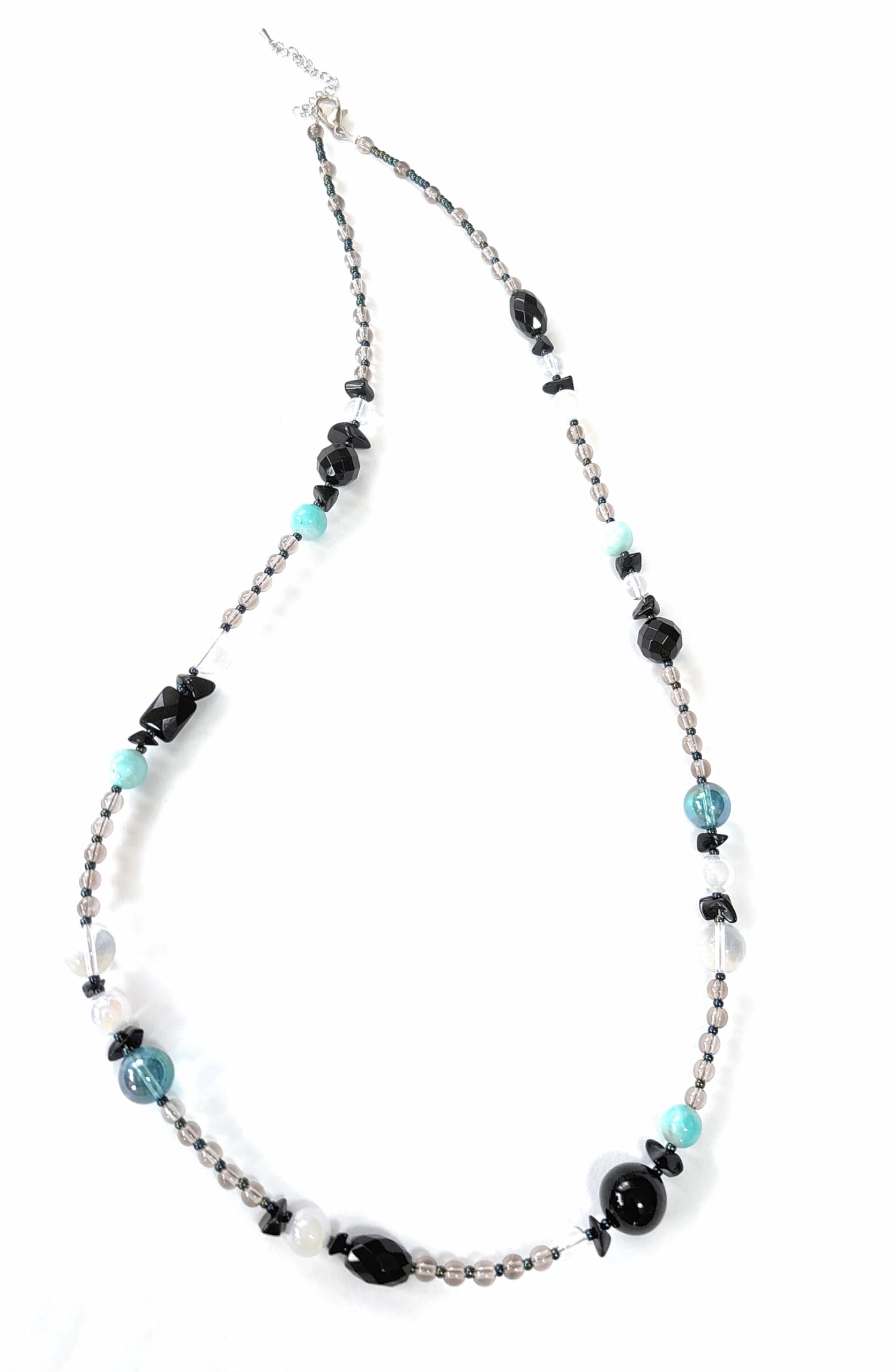 

[Malline] Natural Stone Long Necklace, Onyx, Amazonite, Cosmo Aura, Length: Approx. 63cm + 5cm Adjuster, Handmade [Hope and Harmony] (Easy to put on