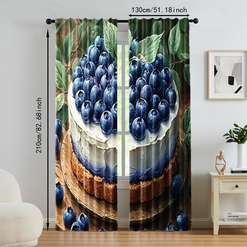 Versatile Polyester Transparent Curtains Home Decoration Blueberry Cake Use Bedrooms Living Rooms Set Of 2 Made Sitting Room Decor