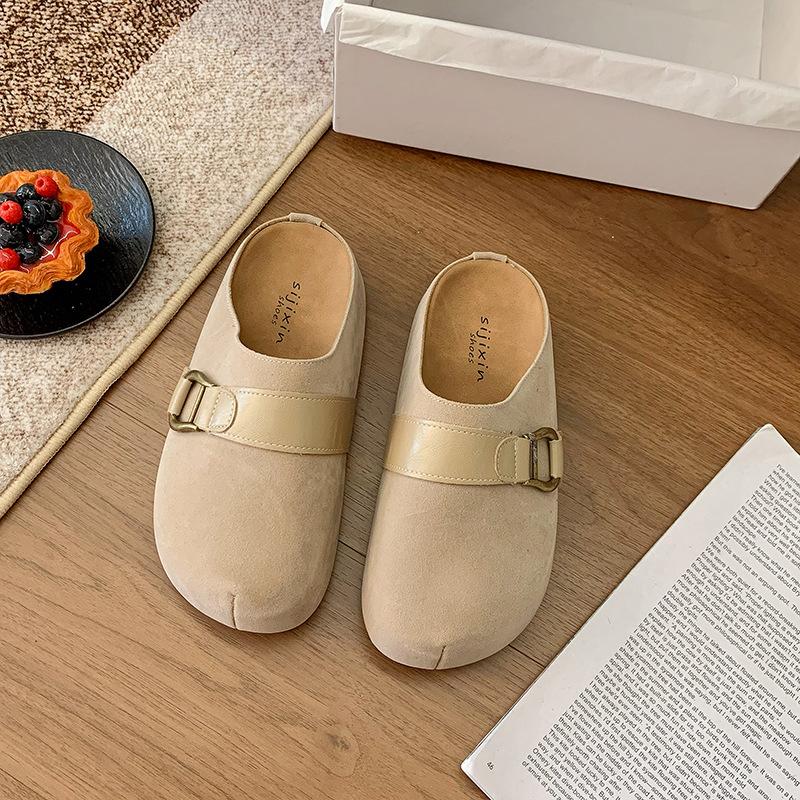 Thick-bottomed Retro Boken Slippers for Women's Outerwear 2025 New Autumn Non-slip Heightening with Skirt Bag Head and Half Slippers Tide
