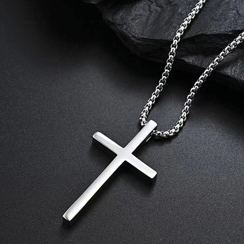Hip Hop Trend Kreuzanhänger Halskette für Männer Einfach Punk Silberfarbe Titanstahl Kette Vielseitig Street Schmuck Zubehör