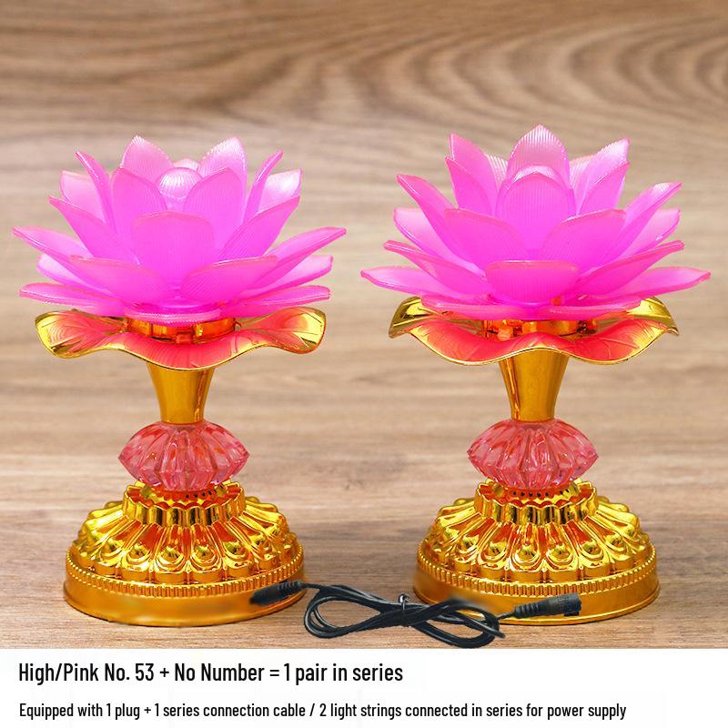 LED Seven-Color Lotus Lamp for Worship and Offering - Electronic Ever-Burning Buddhist Lamp for Guanyin and God of Wealth.