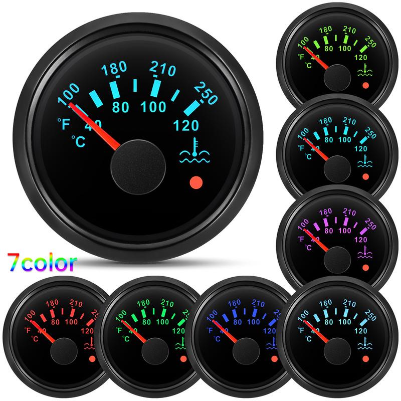 Car 7 Color LED 52mm Water Temp Gauge with Alarm 40~120℃,100~250℉ Water Temperature Meter+Sensor 1/8NPT,M14X1.5,M16X1.5,3/8NPT