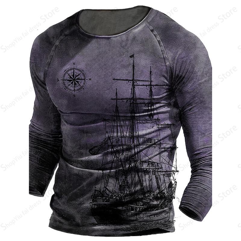 Vintage Men's Long Sleeve T-shirt 3d Letter Print Graphic T Shirts Men Fashion Tops Tees Outdoor Sports Tops