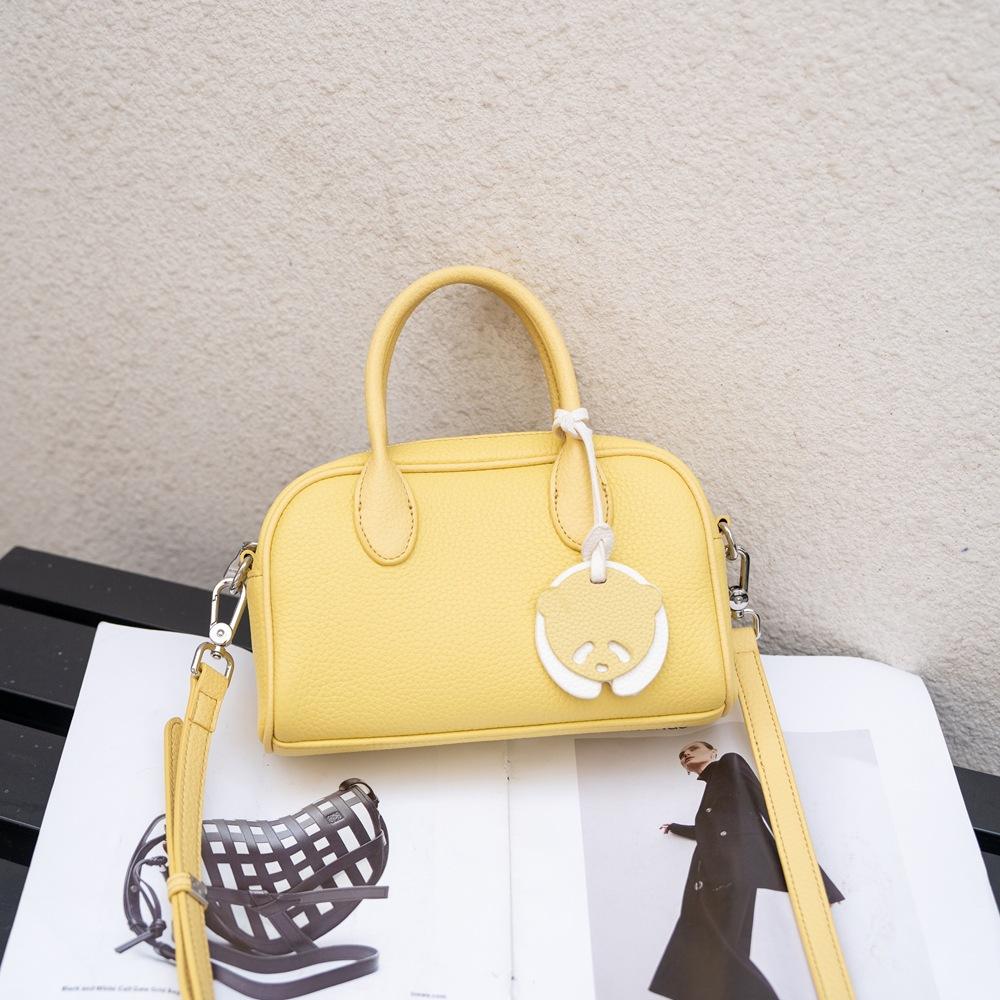 Genuine Leather Fashionable Hand-held Crossbody Bag Casual Bowling Bag Women's Versatile Single-shoulder Bag