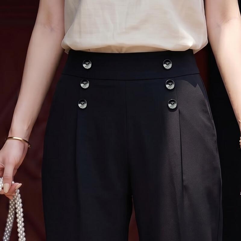 Women's High-Waist Button Straight-Leg Casual Pants