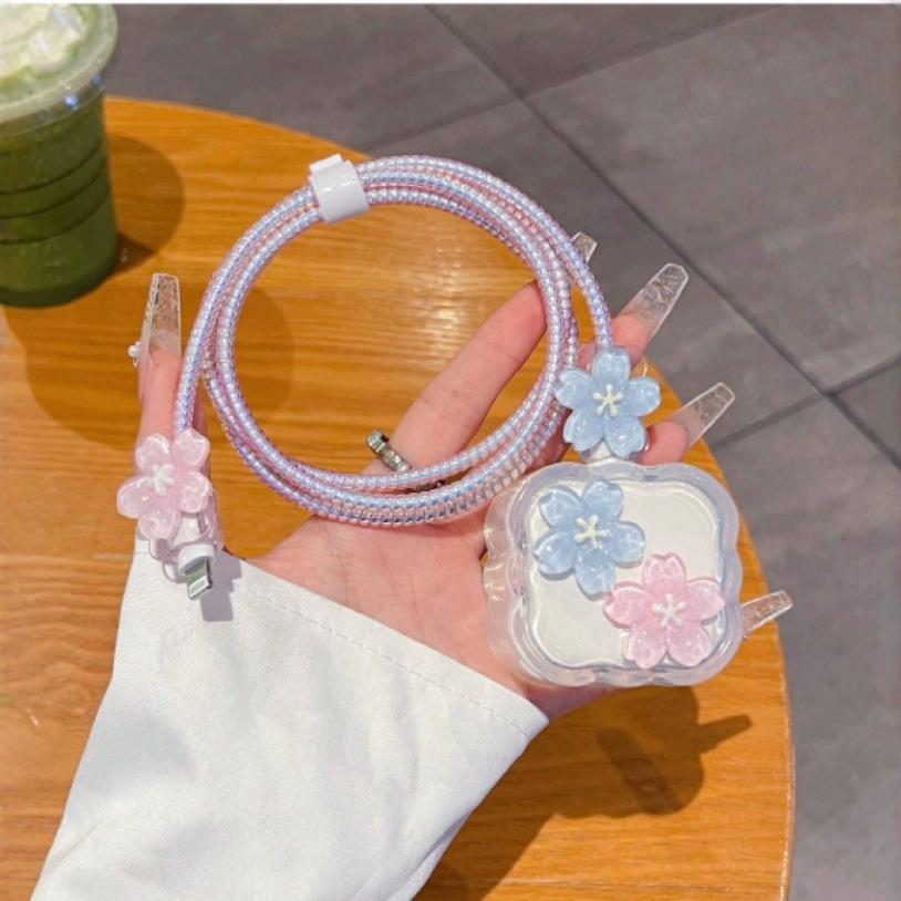 Summer Flower Is Suitable for Apple 40w Charging Head Protective Cover Is Suitable for 17promax Data Cable iPhone16 15