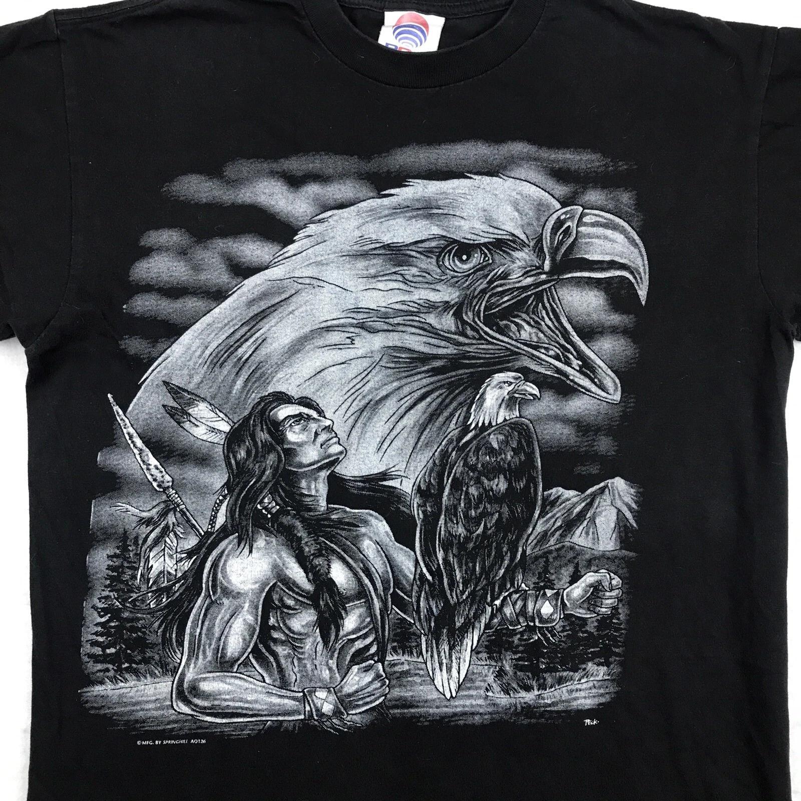 vintage 90s NATIVE AMERICAN EAGLE 2-SIDED T-Shirt LARGE pocono indian museum XL