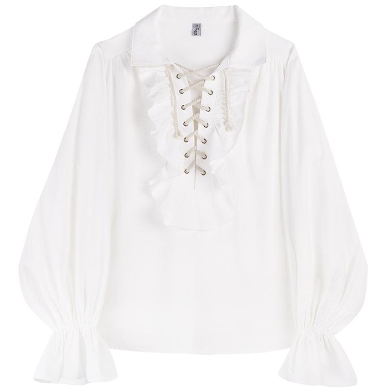 

British court vintage drama dress ruffle edge shirt men s casual medieval pirate shirt performance suit M