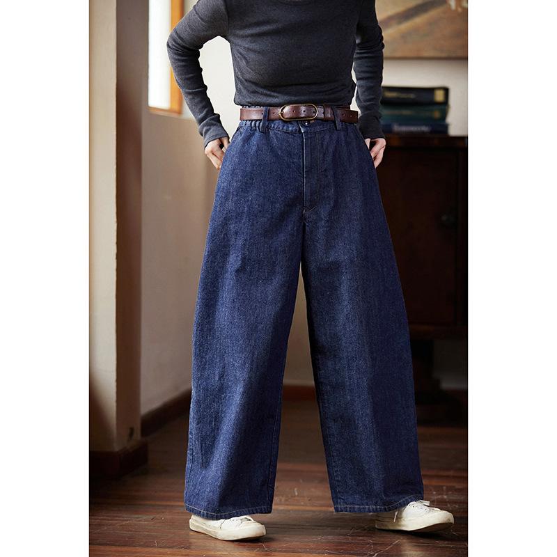 

Women s Casual Retro Wide-Leg Sea Blue Jeans - Spring/Autumn Wear L