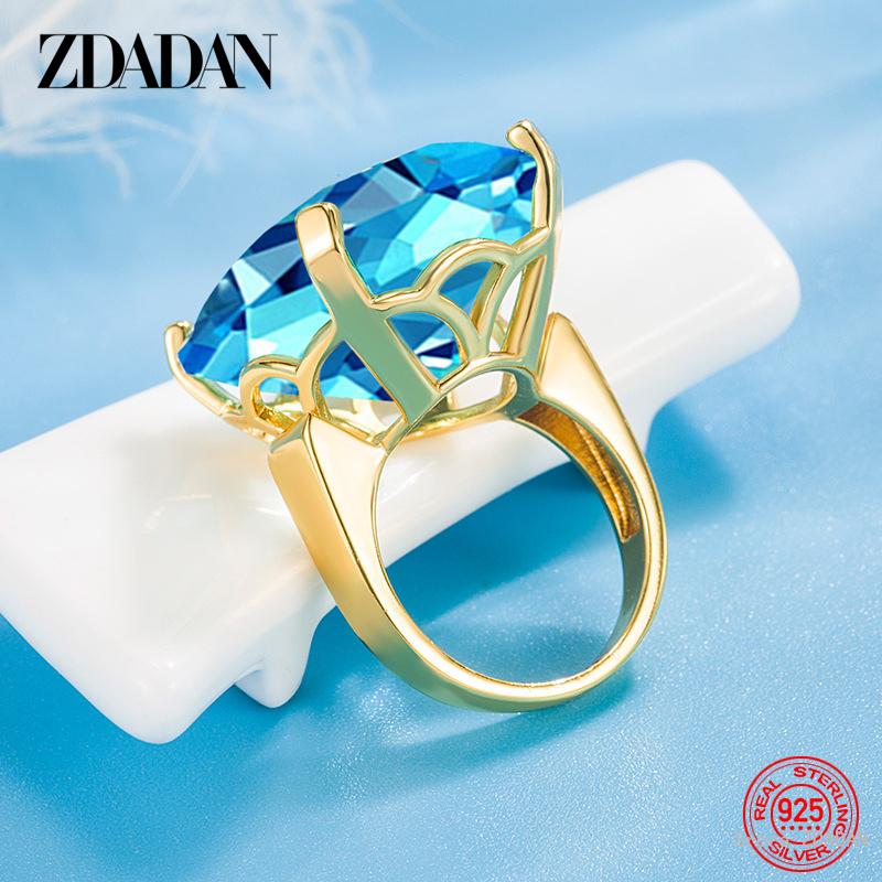 Anello Grande in Argento Sterling 925 Placcato Oro 18K con Zircone per Donna Gioielli di Moda