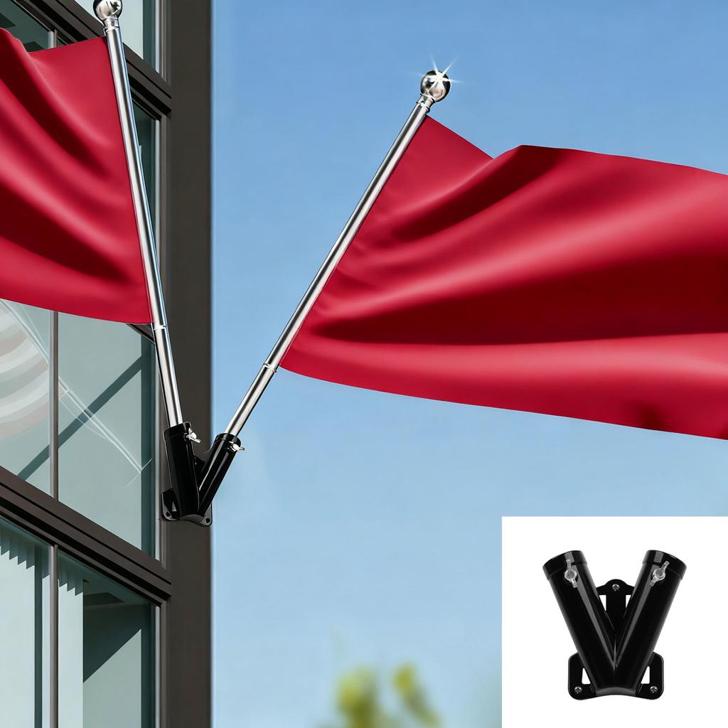 Heavy Duty Bracket V Shape Flag Pole Bracket Weather Resistant Dual Flag Display Outdoor Flags For Outdoor Use
