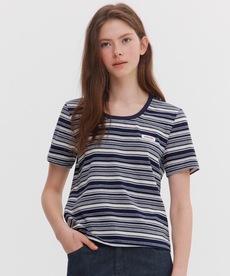 MARIE CLAIRE Multi-Stripe U-Neck Short Sleeve T-Shirt (Magbts18Mny)