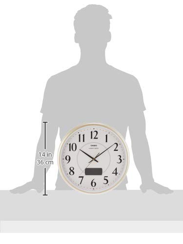 CASIO Wall Clock, Radio-Controlled, White/Champagne, Analog, Calendar, IC-1001J-9JF