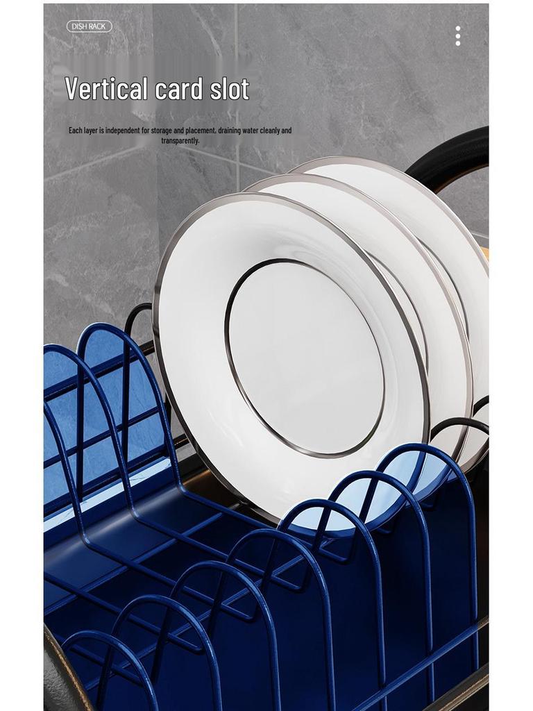 Kitchen Countertop Dish Drying and Storage Rack with Basket for Plates and Utensils