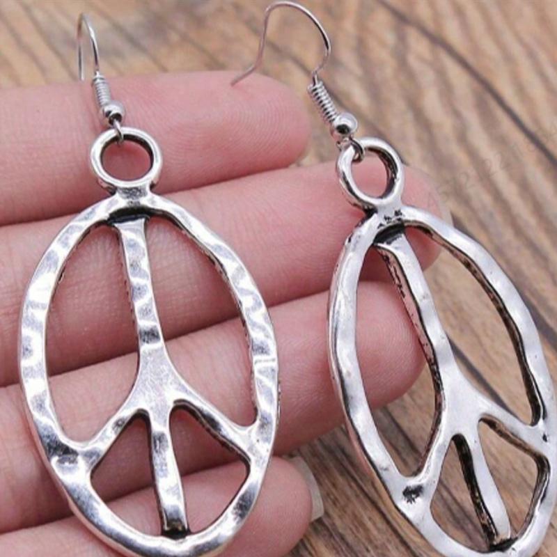 1 Pair Retro Peace Sign Pendant Earrings, Minimalist Oval Symbol Design, Suitable for Daily Wear and Gift Giving, Fashion Jewelry Accessory for Women