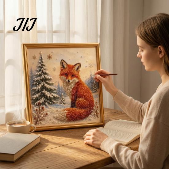 Christmas Wall Decoration DIY Faux Pearl Art Kit, Winter Scene Painting Family Holiday Craft Activities 3D Sparkling Animal Kit for Adults, Decor Bead
