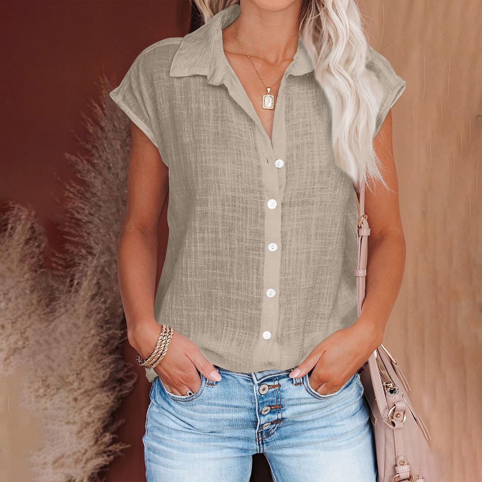 

Женская мода, однотонная однобортная рубашка, повседневный топ с короткими рукавами S хаки
