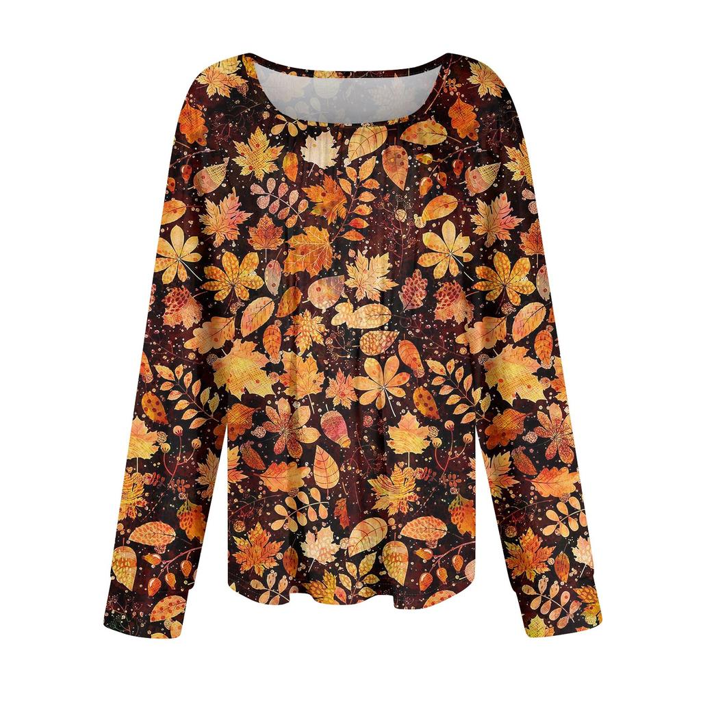 Skjorter med lange armer for kvinner Søt trykk grafisk t-skjorte Bluser Dressy Uformelle bluser Plisserte tunikatopper med rund hals