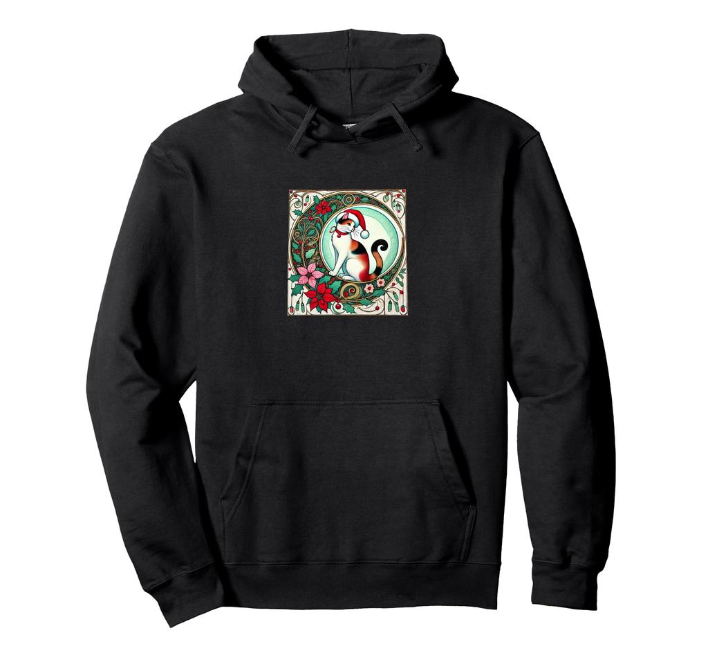 Calico cat Santa hat Illustration Art Nouveau Calico cat Hoodie
