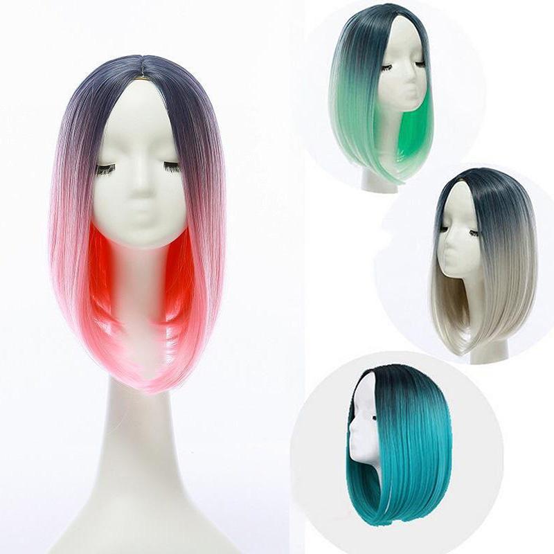 Wig Women Gradient Bob Anime Cosplay Synthetic Hair 34Cm Short Party