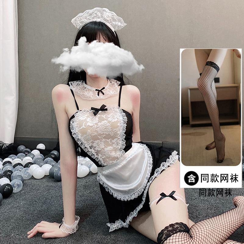 Sexy Lace Suit Hollow Night Fun Lingerie Maid Cosplay Deep V Uniform Sexy Maid Outfit