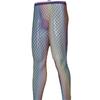 Men'S Sexy Stockings Oil Shiny Glossy Gradient Rainbow Fishnet Mesh Pantyhose Hollow Bottom Socks Transparent Leggings Sockings