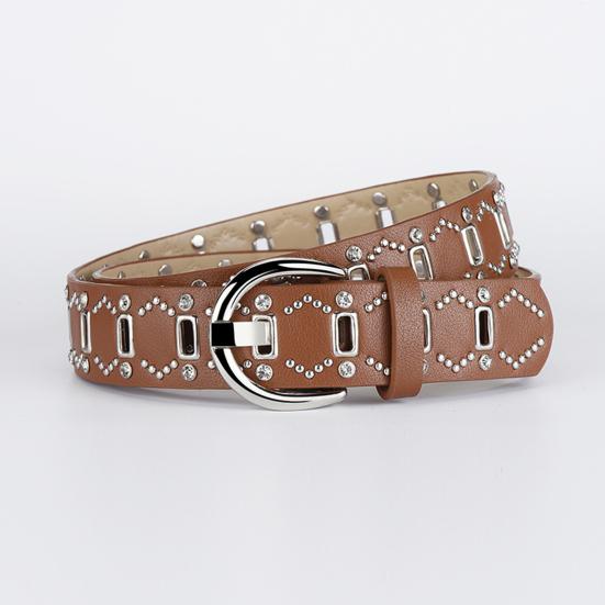 Women Belt Rivet Decor Multi Holes Design Adjustable Length Imitation Leather Belt Faux Leather Punk Style Waistband