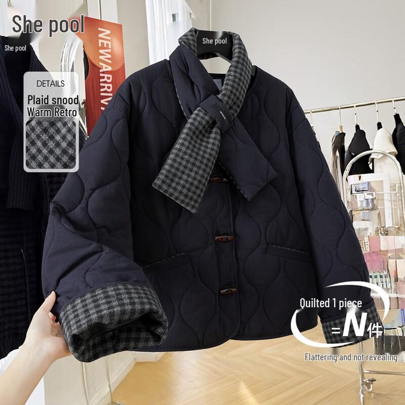 

Women s Plaid Patchwork Padded Winter Jacket S