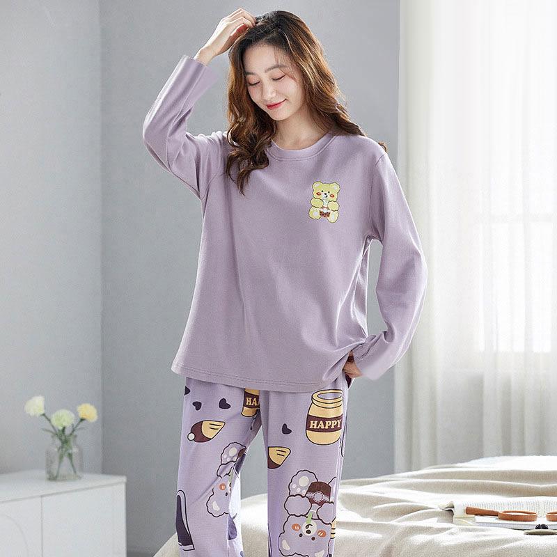 Women's Cotton Pajamas - Japanese Style, Long Sleeve, Rabbit Print, Autumn/Winter Pullover & Pants Set