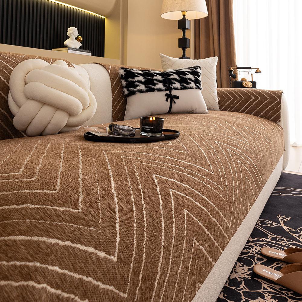 New Chenille Sofa Cushion Non-Slip, Dirt-Resistant And Anti-Cat Scratching Straight Row Cover Light Luxury High-End Cover Cloth Towel