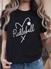 Womens Pickleball TShirt Short Sleeve Breathable Top with Racket Heart Print Casual Y Blouse Style Suitable for Court