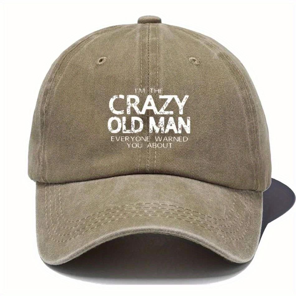 Vintage Baseball Cap with In the Crazy Old for Man Text  Adjustable Lightweight Sun Protection Black with White Lettering