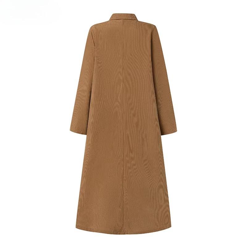 Vestido de Pana Otoño para Mujer Casual Manga Larga Botones Vestido de Sol Liso Holgado Vacaciones Vestido Kaftan Vestido Camisa Vintage