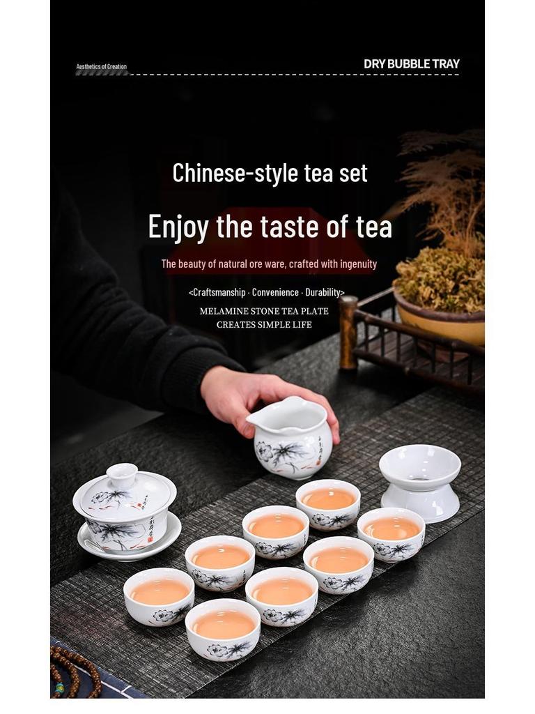 White Porcelain Kung Fu Tea Set with Blue and White Cups & Gaiwan - Ideal for Company Events and Promotional Gifts.