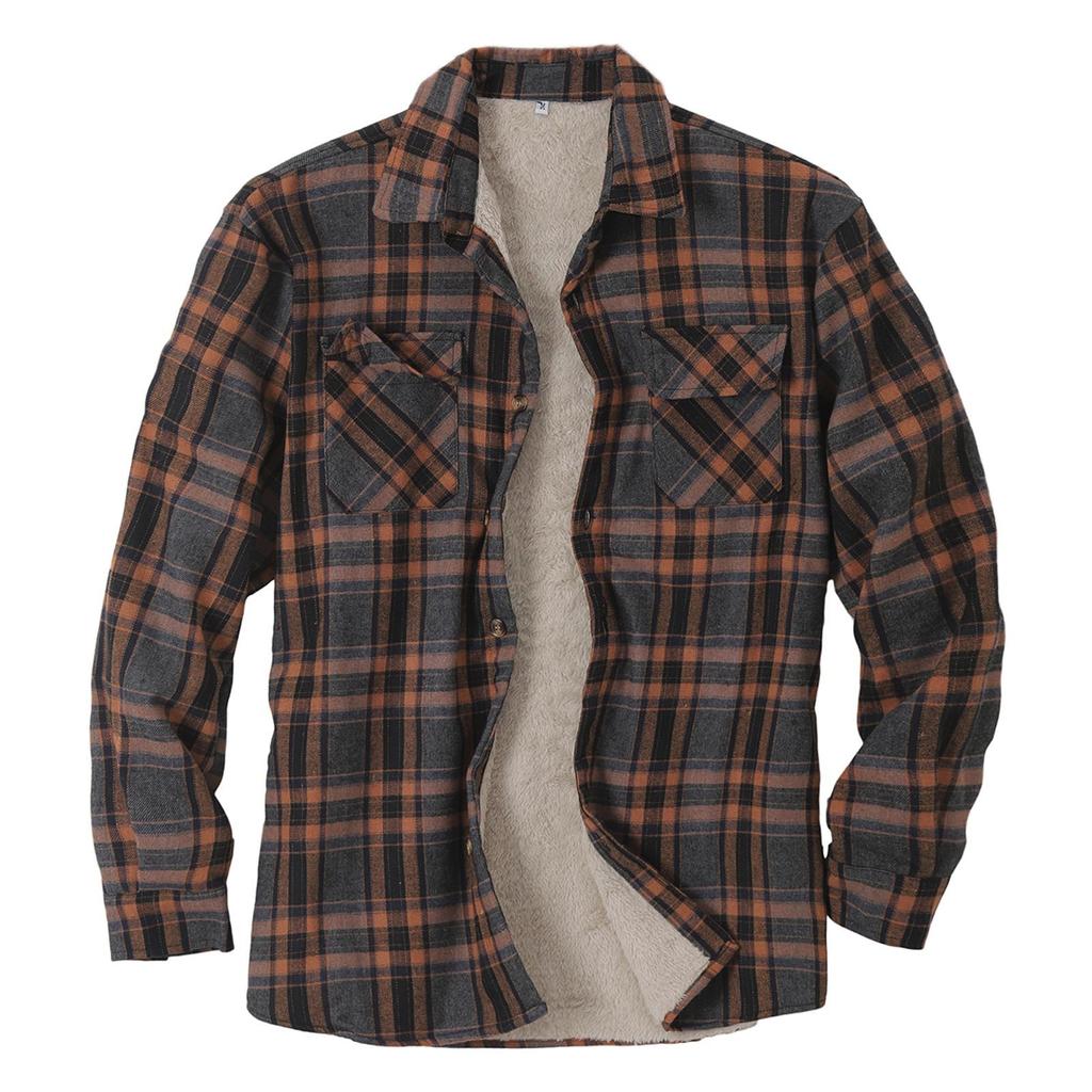 Men's Casual Fashion Plaid Printing Loose Lapel Long Sleeve Shirt Tops Blouse