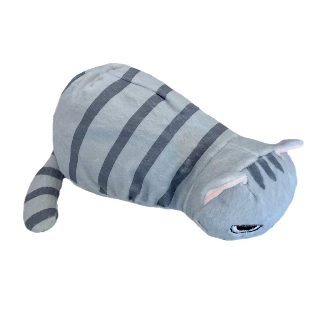Gray Cat Plush Pen Bag With Stripes For School And College Supplies
