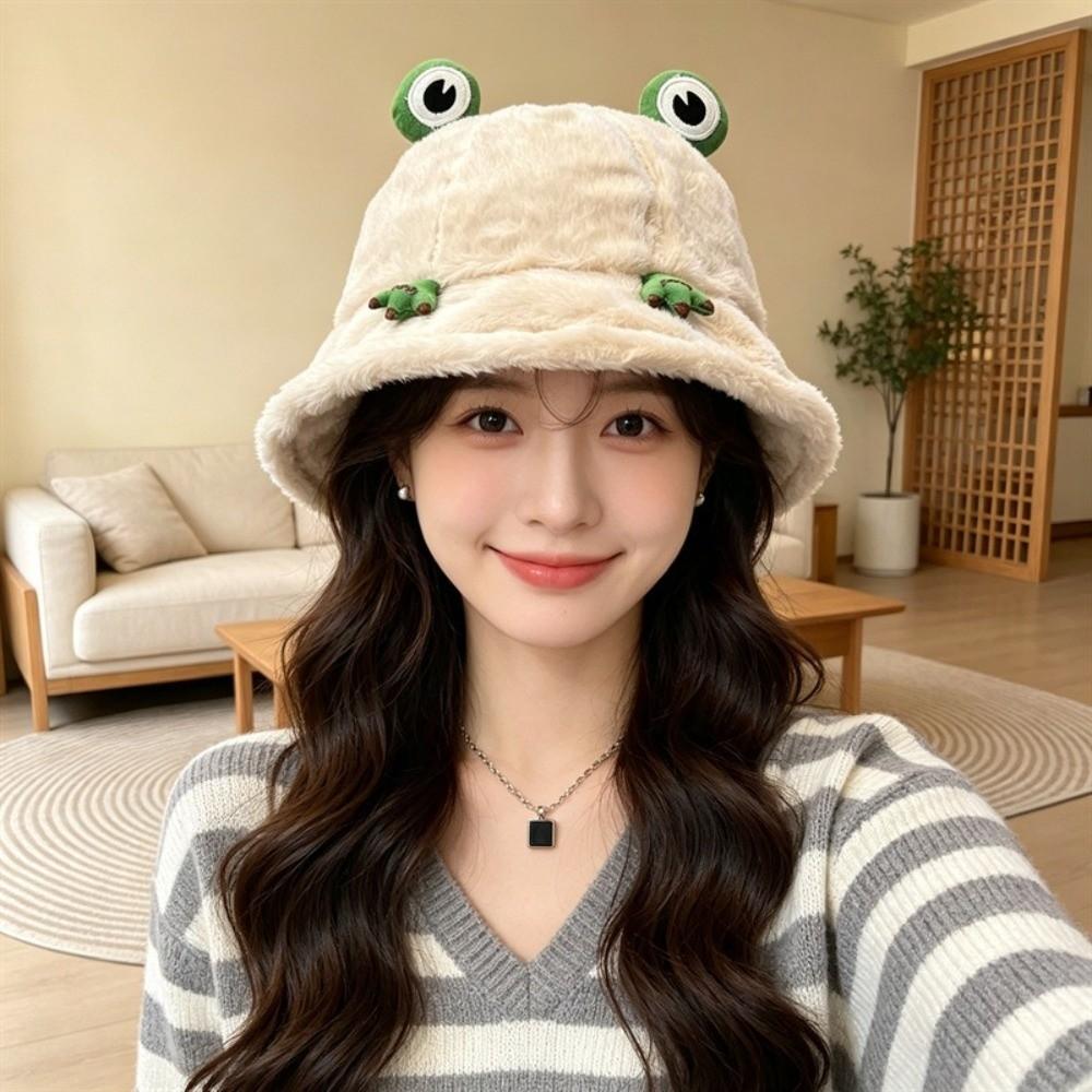 Thickened Plush Bucket Hat Round Top Winter Hat Fashion Warm Hat  Outdoor Wear