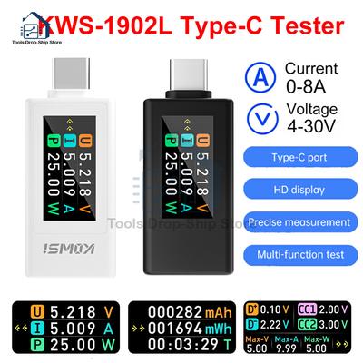 KWS-1902L NEW Type-C USB Tester Digital Display Voltage Current Power Meter DC 4-30V 0-8A Power Off Storage Phone Charging Teste