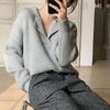 Hirsionsan Herbst Einfache Grund Kaschmir Jumper Frauen Casual Solide V-ausschnitt Pullover Weibliche Lange Hülse Lose Faul Gestrickte Pullover