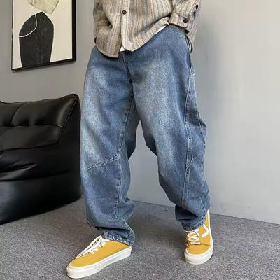 Oversized Jeans Men Vintage Casual Loose Straight Tapered Denim Trousers Heavy Washed Wide Leg Fat Jeans Plus Size