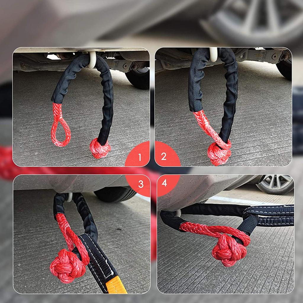 2Pcs Towing Soft Shackle 38000Lbs Breaking Force Tear Resistance Portable for Truck Large SUVs Offroad Vehicels Red