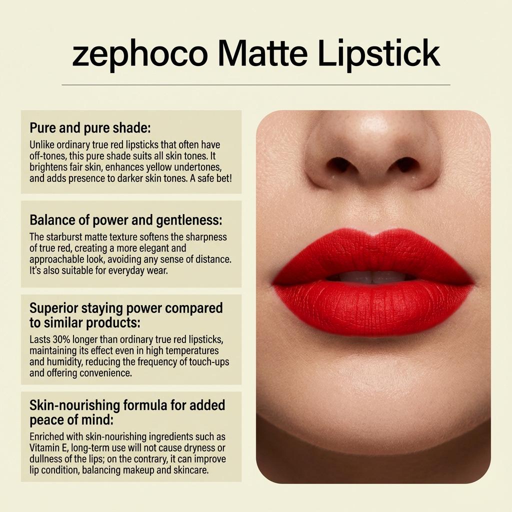 Zephoco True Red Starry Matte Lipstick – Effortless Application for Everyday Wear