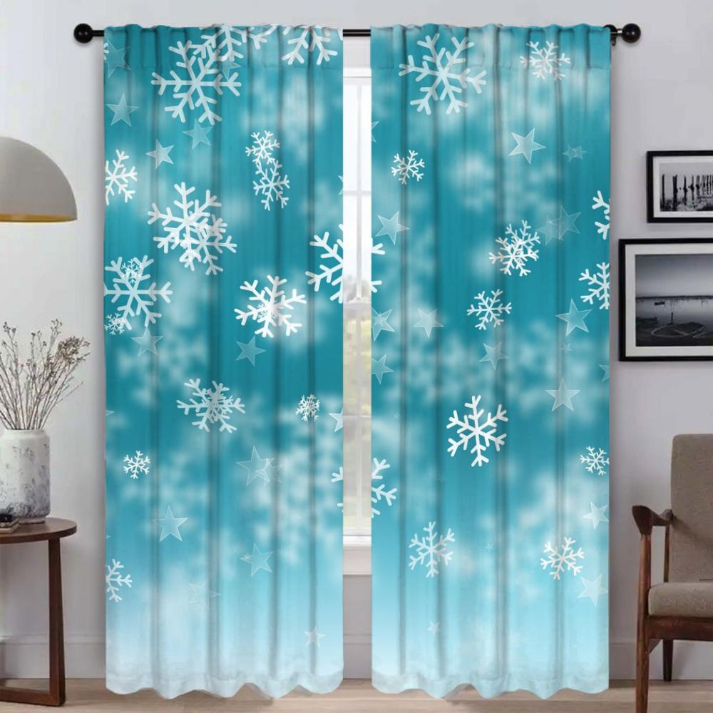 Blackout Curtains 2 Pieces Snowflake Window Curtain for Room 2 Panel Halloween Decoration Shades Tulle for Bedroom Partition